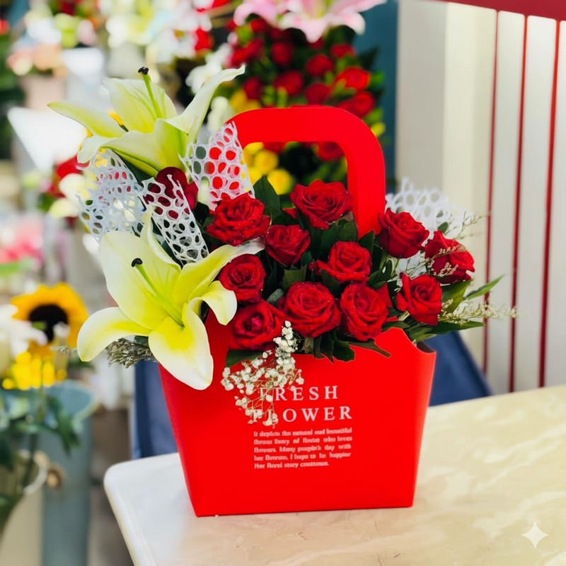 Red Roses & Yellow Lilies Gift Tote | Send Gift To Bangladesh |GifftingBD