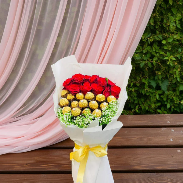 Rose and Ferrero Rocher Chocolate Bouquet Gift