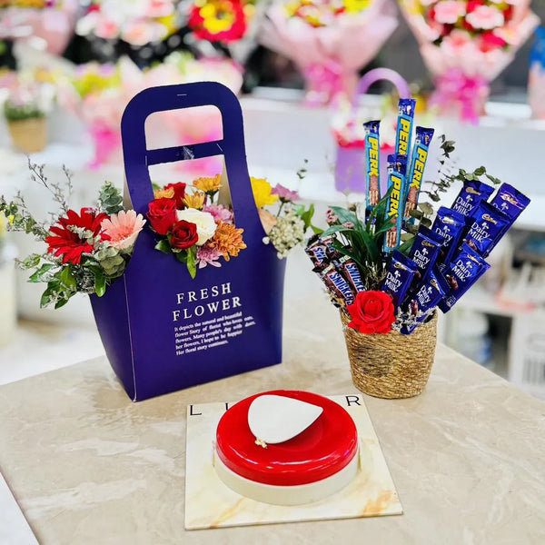 Flower and Chocolate Delights Gift Set with Premium cake