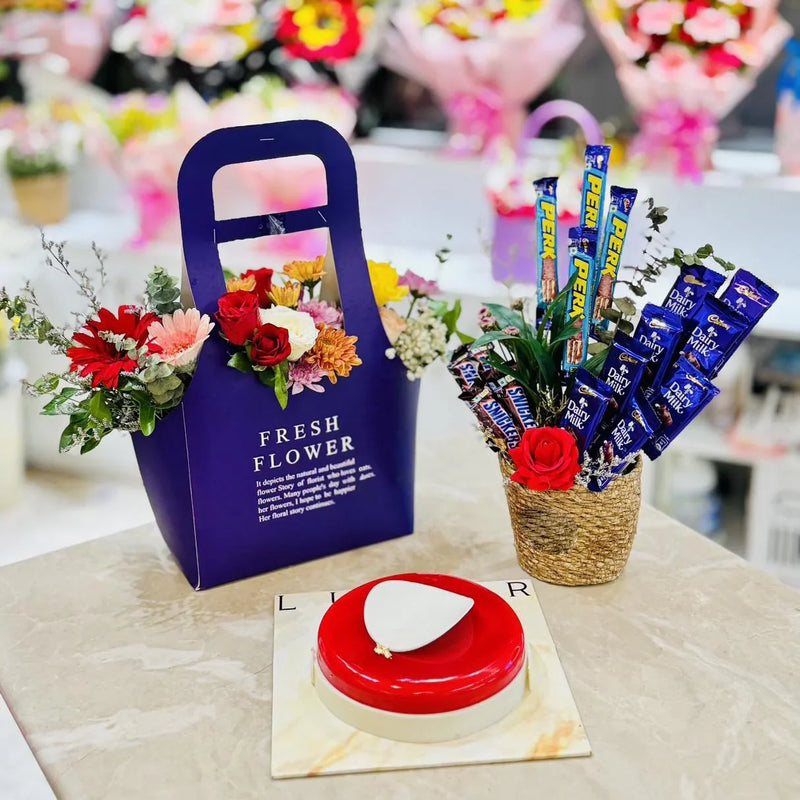 Flower and Chocolate Delights Gift Set with Premium cake