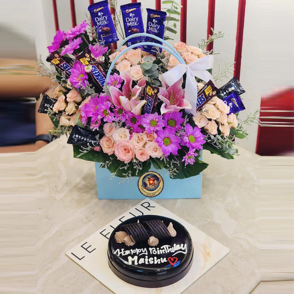 Chocolate Lover's Flower Basket & Cake | Send Gift Bangladesh | GiftingBD