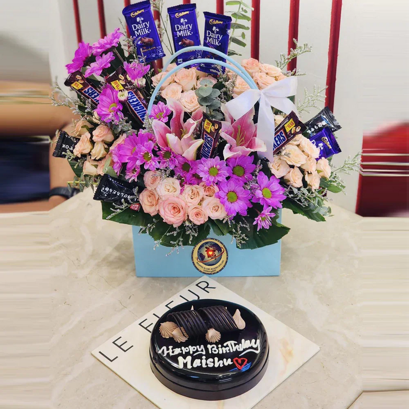 Chocolate Lover's Flower Basket & Cake | Send Gift Bangladesh | GiftingBD