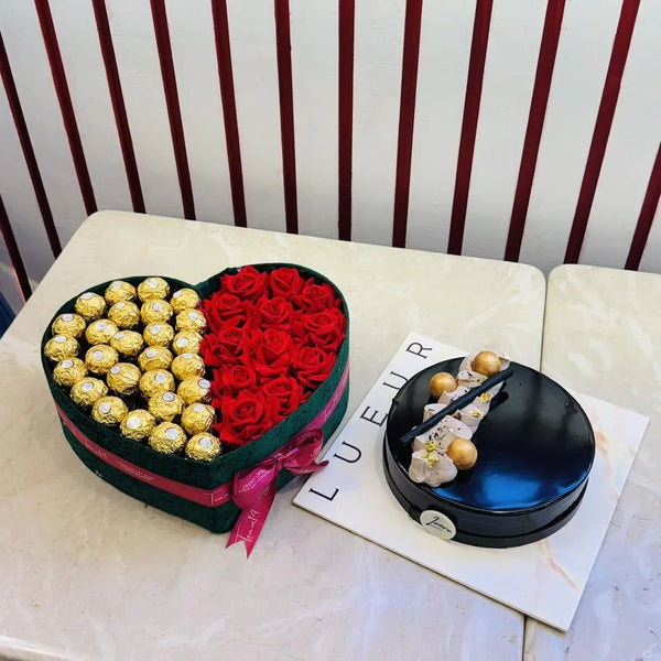 Love & Luxury Gift Set | Heart Box of Roses & Ferrero Rocher | Giffting BD